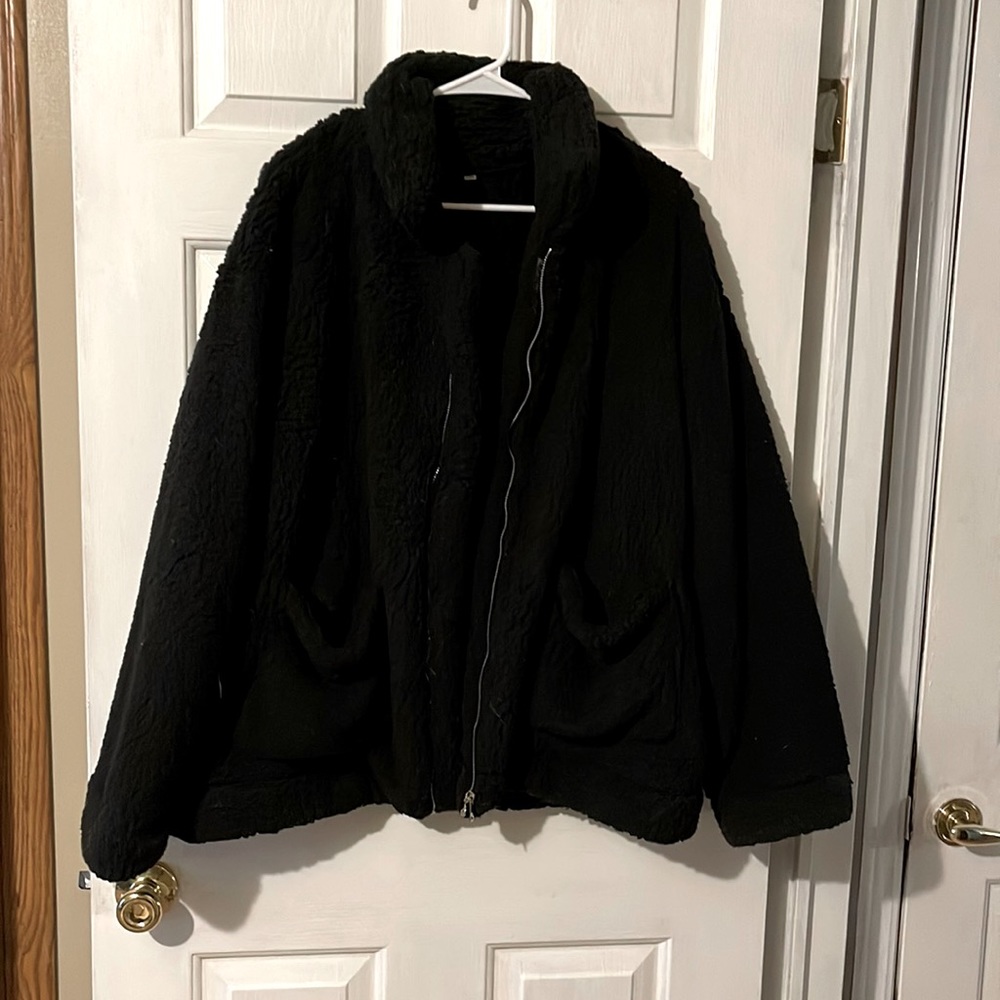 Black warm fuzzy just zip up jacket